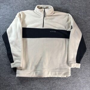 Nautica Jeans Co Sweater Mens Large Beige Fleece 1/4 Zip Mock Neck Pullover